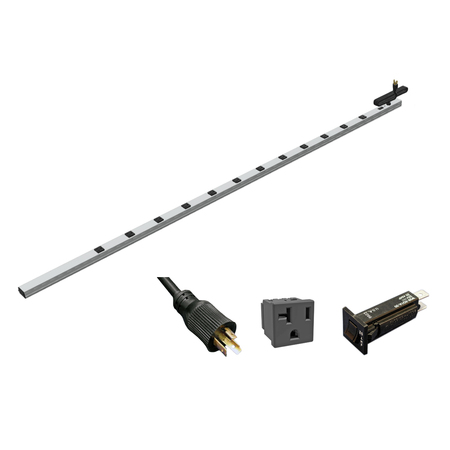 HAMMOND 20A 12 Outlet Vertical Strip w/ switch, 15 ft. tw.lock shielded cord, 77 in. long, Toolless Mount 1589H77D1JV